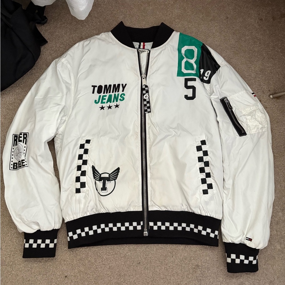 Vintage Tommy Hilfiger White Bomber Racing Jacket